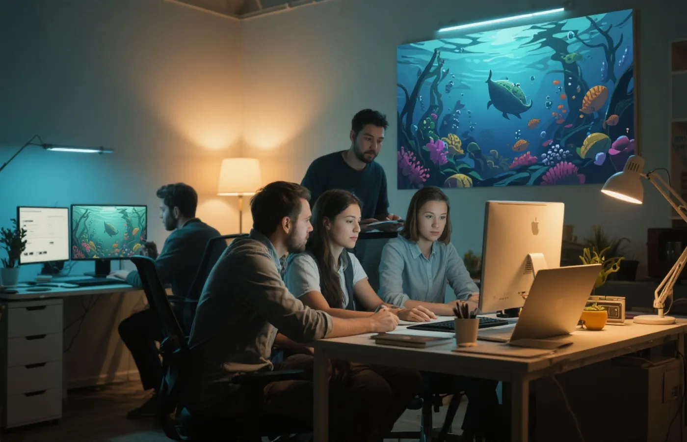 团队美术工作场景插画